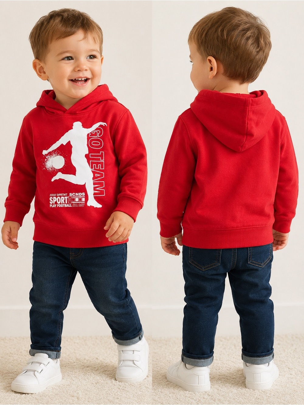 H&M Toddler Red Football Hoodie Sweatshirt Fleece Lined Size 3-4Y